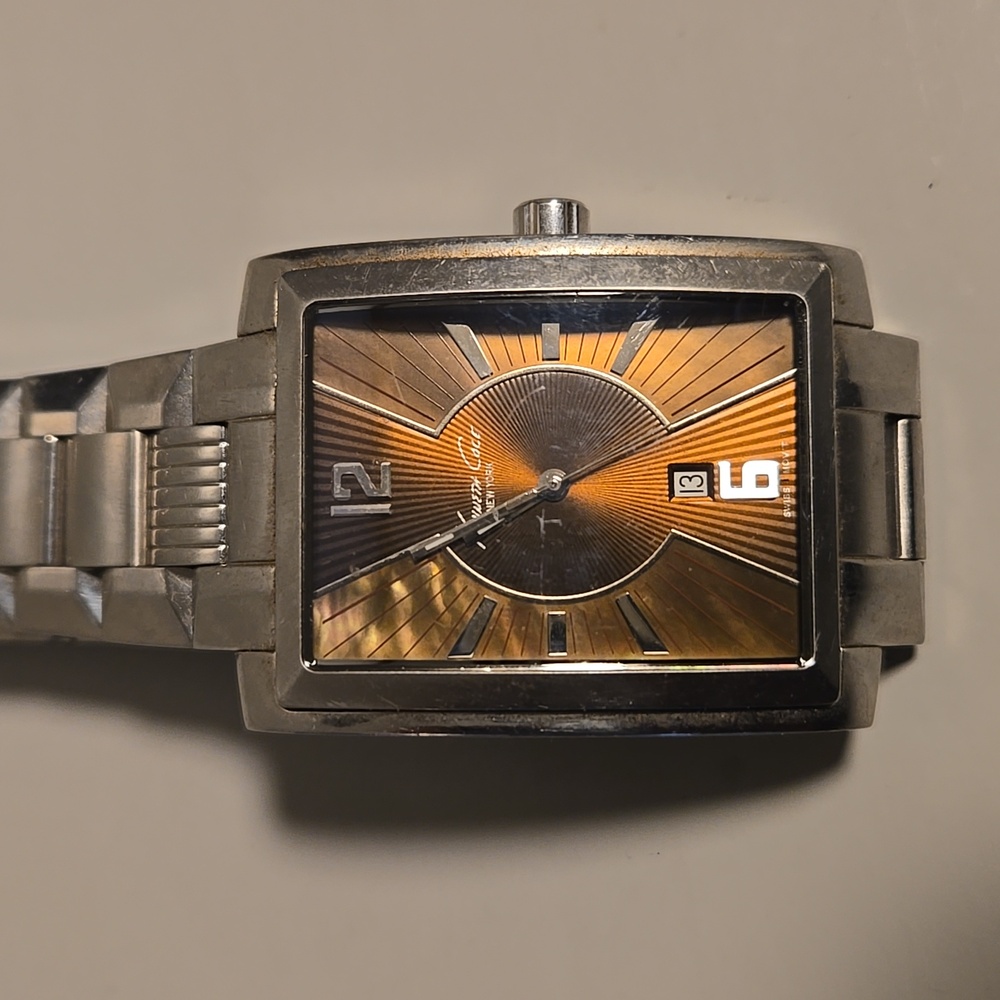 Kenneth Cole Watch Silver Rectangular With Brown … - image 4